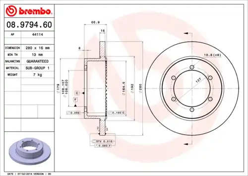 спирачен диск BREMBO 08.9794.60