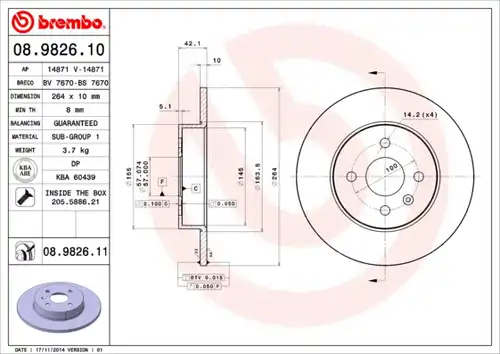 спирачен диск BREMBO 08.9826.10