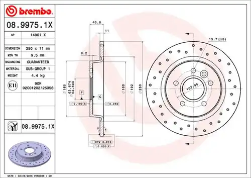 спирачен диск BREMBO 08.9975.1X