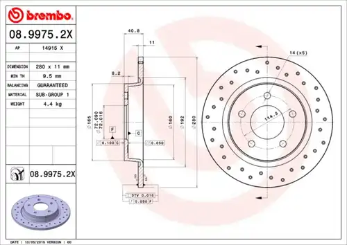 спирачен диск BREMBO 08.9975.2X