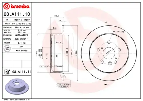 спирачен диск BREMBO 08.A111.10