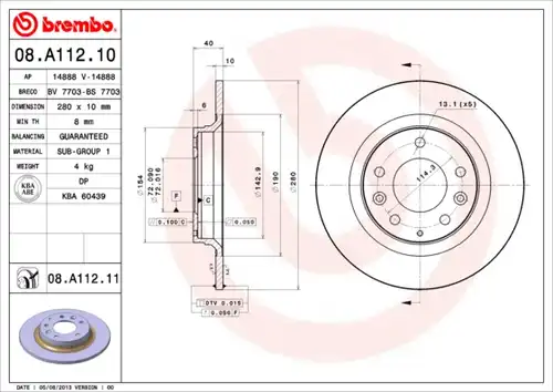 спирачен диск BREMBO 08.A112.10