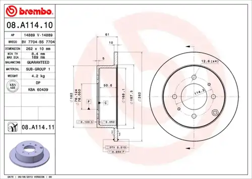 спирачен диск BREMBO 08.A114.10