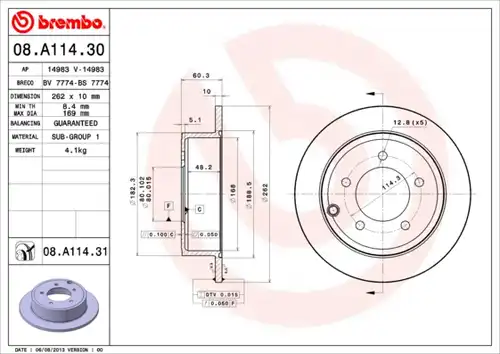 спирачен диск BREMBO 08.A114.30