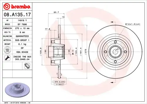 спирачен диск BREMBO 08.A135.17