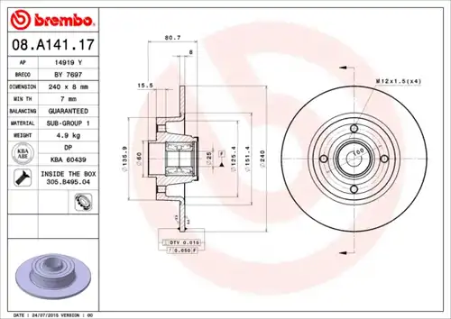 спирачен диск BREMBO 08.A141.17