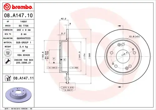 спирачен диск BREMBO 08.A147.10