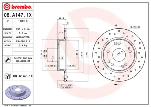 спирачен диск BREMBO 08.A147.1X