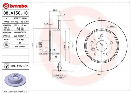 спирачен диск BREMBO 08.A150.11