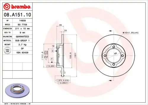 спирачен диск BREMBO 08.A151.10