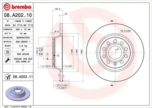 спирачен диск BREMBO 08.A202.10