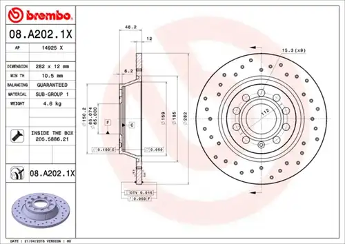 спирачен диск BREMBO 08.A202.1X