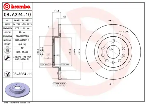 спирачен диск BREMBO 08.A224.10