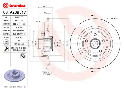 спирачен диск BREMBO 08.A239.17