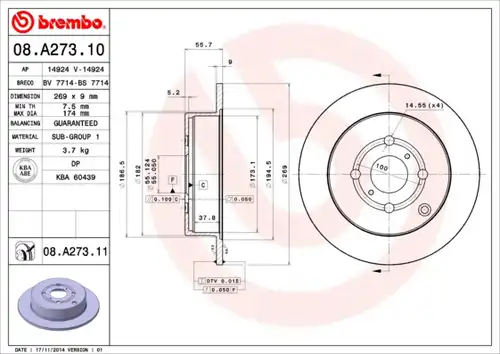 спирачен диск BREMBO 08.A273.10