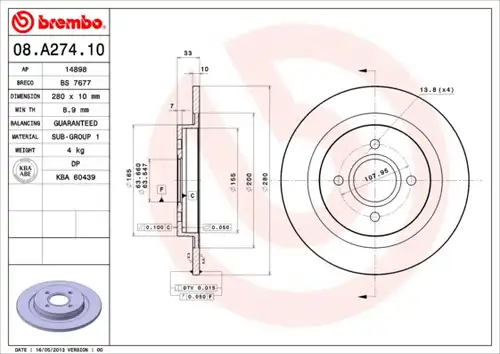 спирачен диск BREMBO 08.A274.10