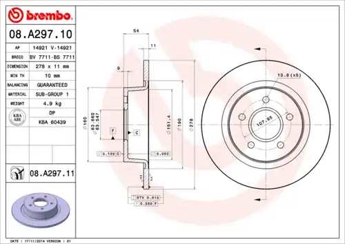 спирачен диск BREMBO 08.A297.10