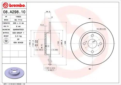 спирачен диск BREMBO 08.A298.10