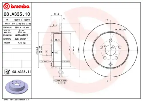 спирачен диск BREMBO 08.A335.10