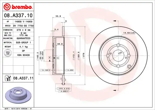 спирачен диск BREMBO 08.A337.10