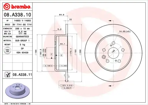 спирачен диск BREMBO 08.A338.11