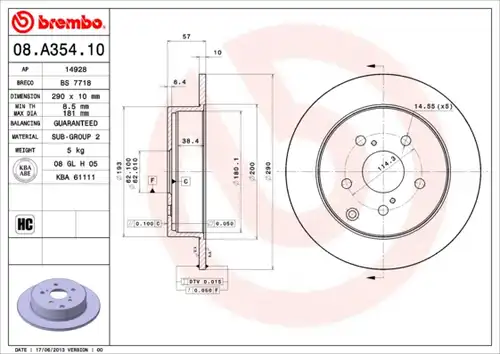 спирачен диск BREMBO 08.A354.10