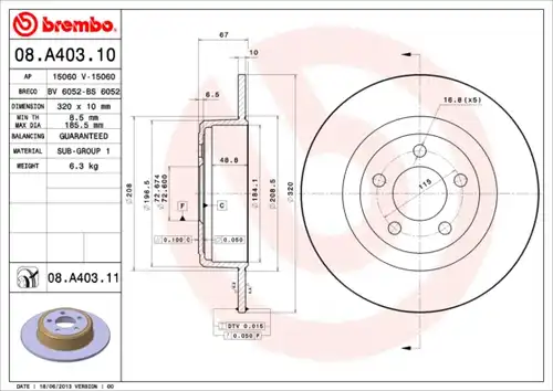 спирачен диск BREMBO 08.A403.11