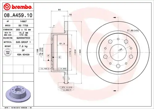 спирачен диск BREMBO 08.A459.10