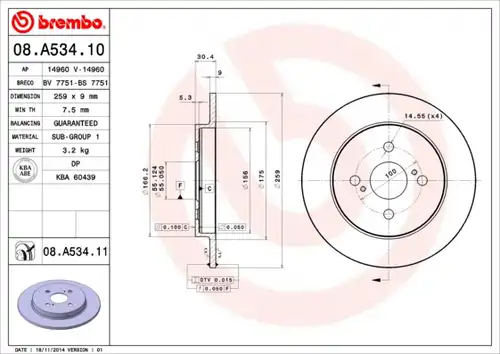 спирачен диск BREMBO 08.A534.10