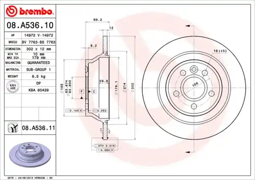 спирачен диск BREMBO 08.A536.10