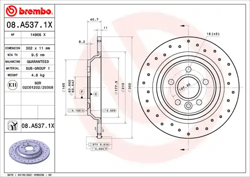 спирачен диск BREMBO 08.A537.1X