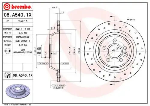 спирачен диск BREMBO 08.A540.1X