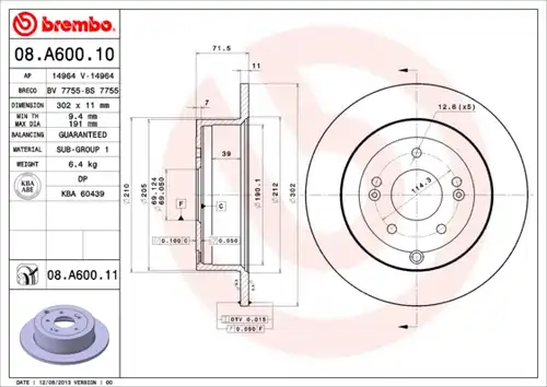 спирачен диск BREMBO 08.A600.10