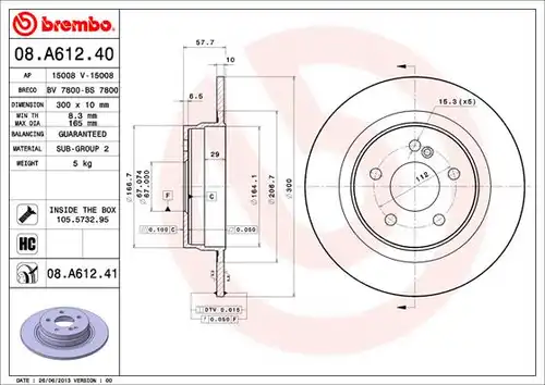 спирачен диск BREMBO 08.A612.41