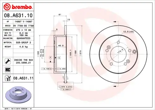 спирачен диск BREMBO 08.A631.11