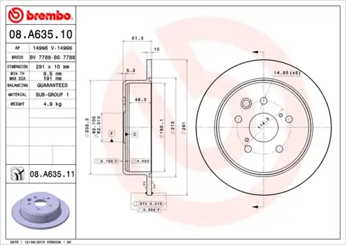 спирачен диск BREMBO 08.A635.11