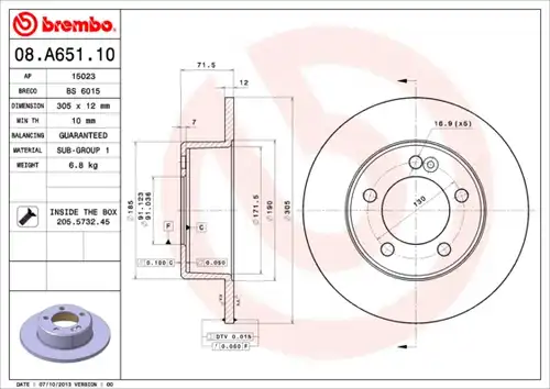 спирачен диск BREMBO 08.A651.10