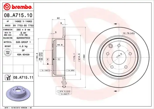 спирачен диск BREMBO 08.A715.10