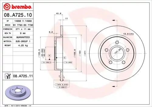 спирачен диск BREMBO 08.A725.10