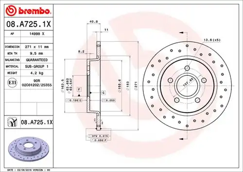 спирачен диск BREMBO 08.A725.1X