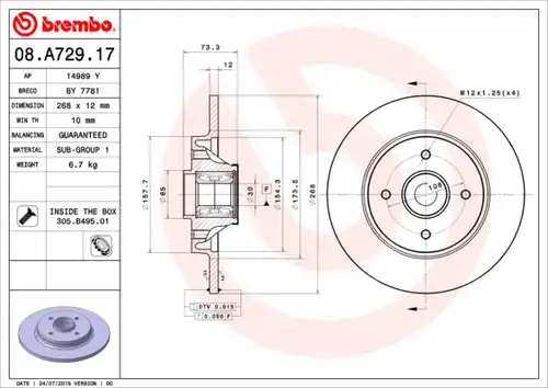 спирачен диск BREMBO 08.A729.17