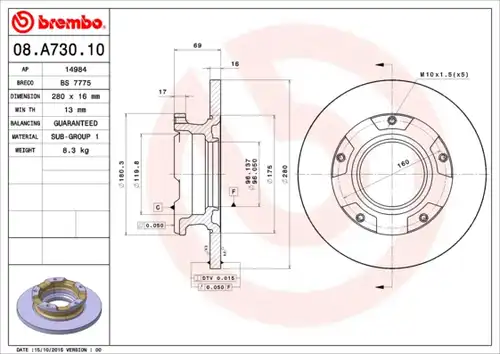 спирачен диск BREMBO 08.A730.10