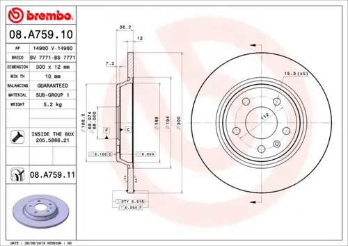 спирачен диск BREMBO 08.A759.10