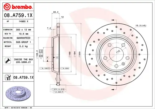 спирачен диск BREMBO 08.A759.1X