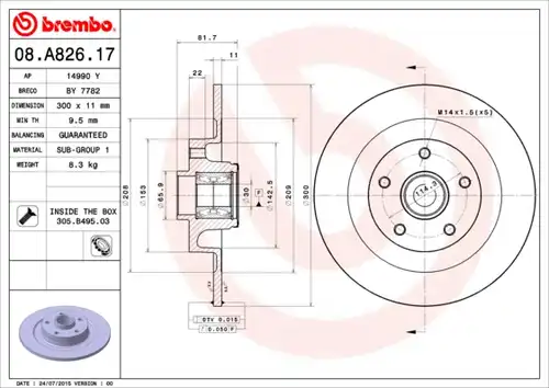 спирачен диск BREMBO 08.A826.17