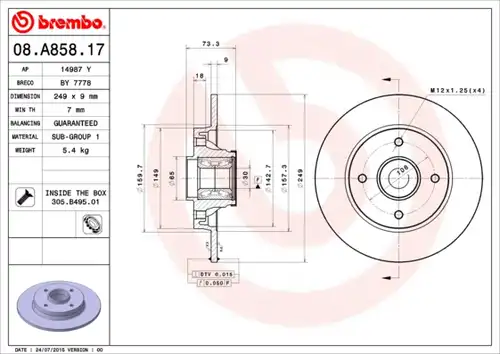 спирачен диск BREMBO 08.A858.17