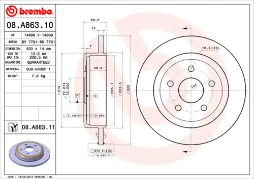 спирачен диск BREMBO 08.A863.10