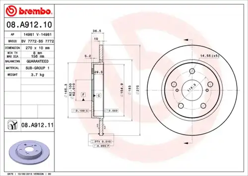 спирачен диск BREMBO 08.A912.11