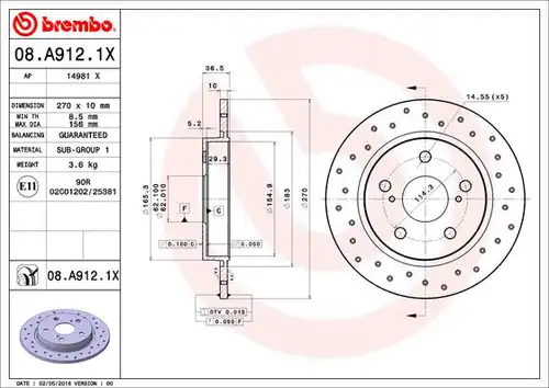 спирачен диск BREMBO 08.A912.1X