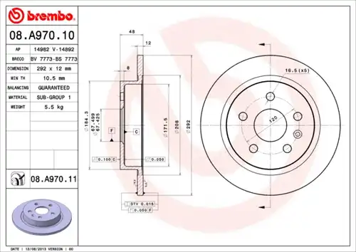 спирачен диск BREMBO 08.A970.11